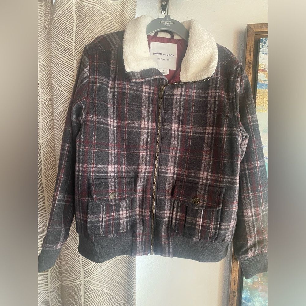 Janie and Jack Boys Bomber Jacket Size 5-6 Wool Blend Brown /Gray Plaid